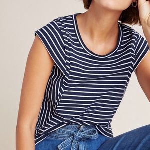 Anthropologie Reath Wren Navy Blue Striped Tee XS